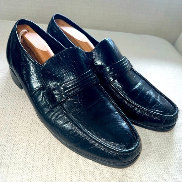Vintage Florsheim Men\'s Leather Loafers, 11 D 17089 Black Slip Ons main image 11
